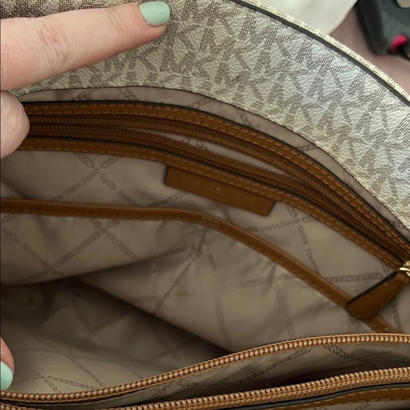 Michael Kors Beige Logo Tote with Brown Trim - Picture 6 of 11